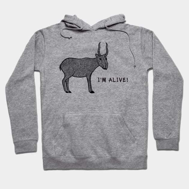 Saiga Antelope - I'm Alive! - meaningful animal design - on light colors Hoodie by Green Paladin